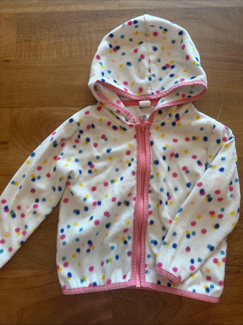 Tucker + Tate White Fleece Hoodie with Pink Trim and Multicolor Dots